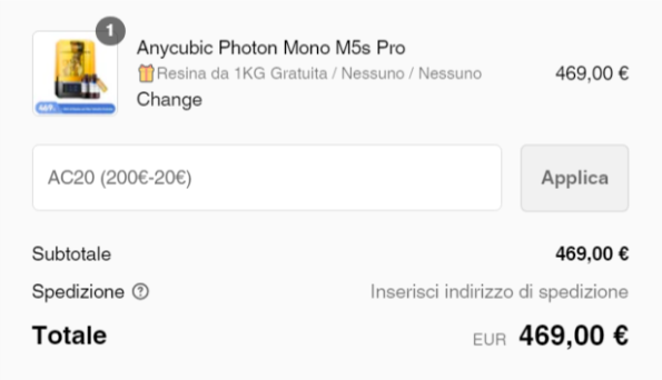 come applicare un codice Anycubic