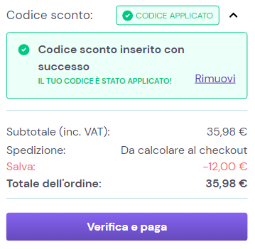 Il messaggio di conferma di applicazione del coupon Lenstore