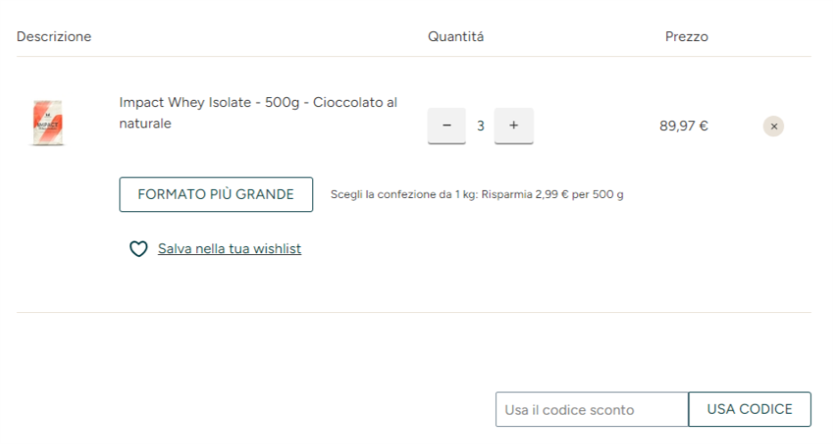 come inserire un codice Myprotein