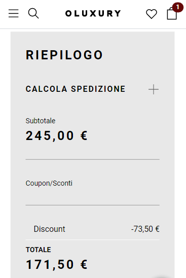 Il codice sconto oLuxury applicato a carrello