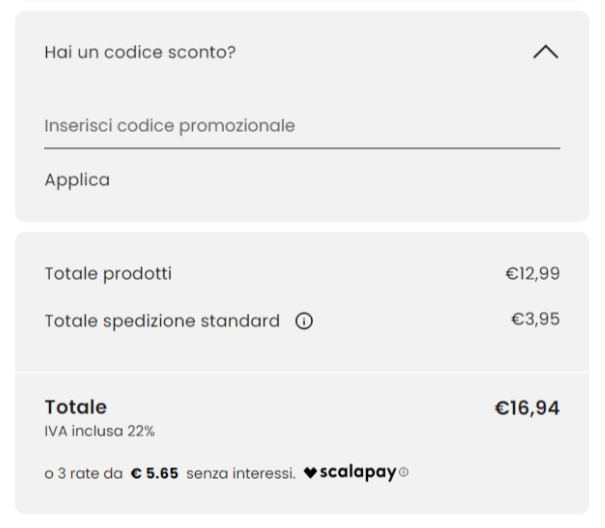 dove applicare il codice Tezenis